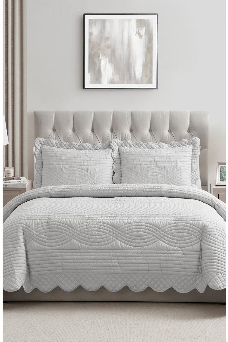 Scallop Microfiber Quilt Set, Alternate, color, GREY