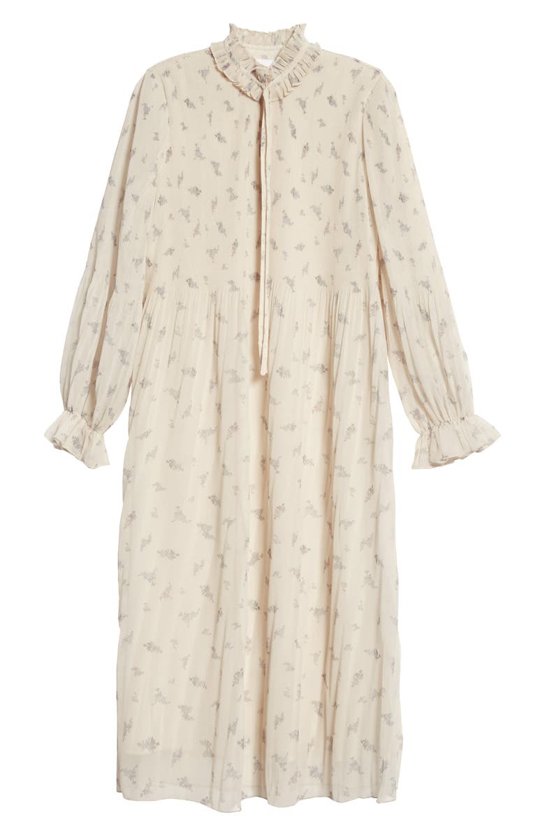 Ganni Floral Print Pleated Georgette Long Sleeve Midi Dress, Alternate, color, 