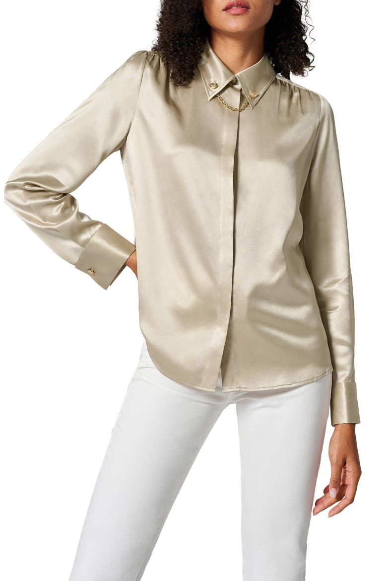Women's Silk Blouse With Metal Chain, Main, color, Medium Brown