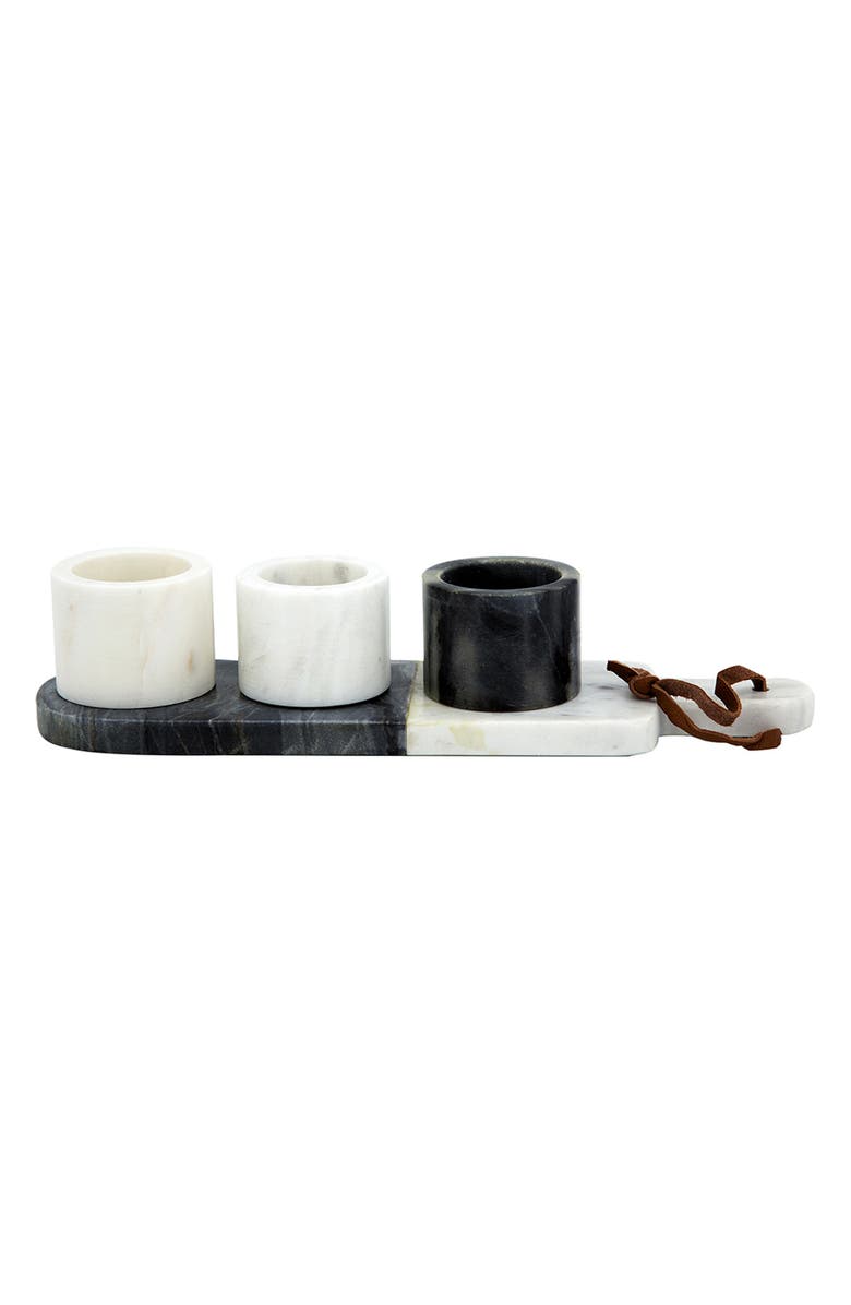 R16 HOME 4-Piece Marble Condiment Tray, Main, color, White/ Black
