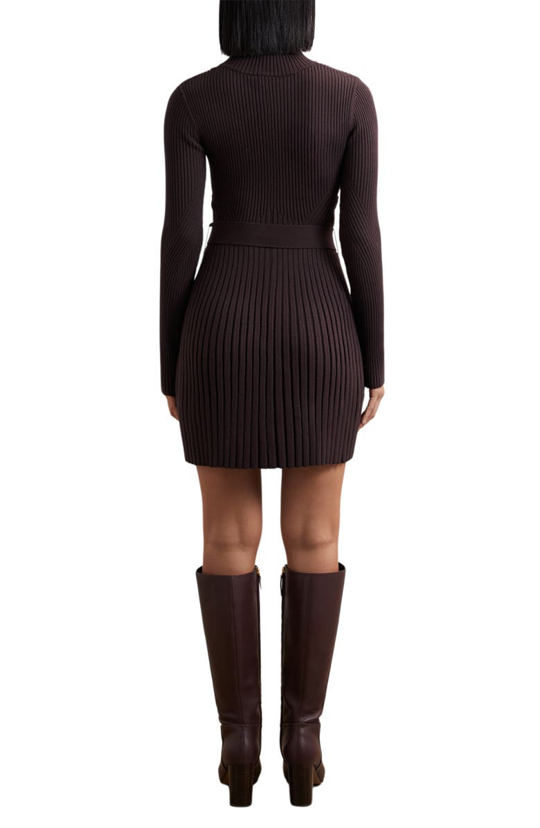 Reiss Vienna Belted Long Sleeve Rib Dress, Alternate, color, Plum Purple