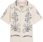 Scotch & Soda Kids' Embroidered Print Cotton Button-Up Camp Shirt
