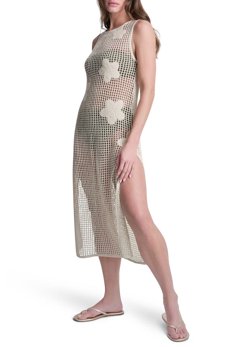 Pointelle Floral Knit Cover Up Dress, Main, color, EGGNOG