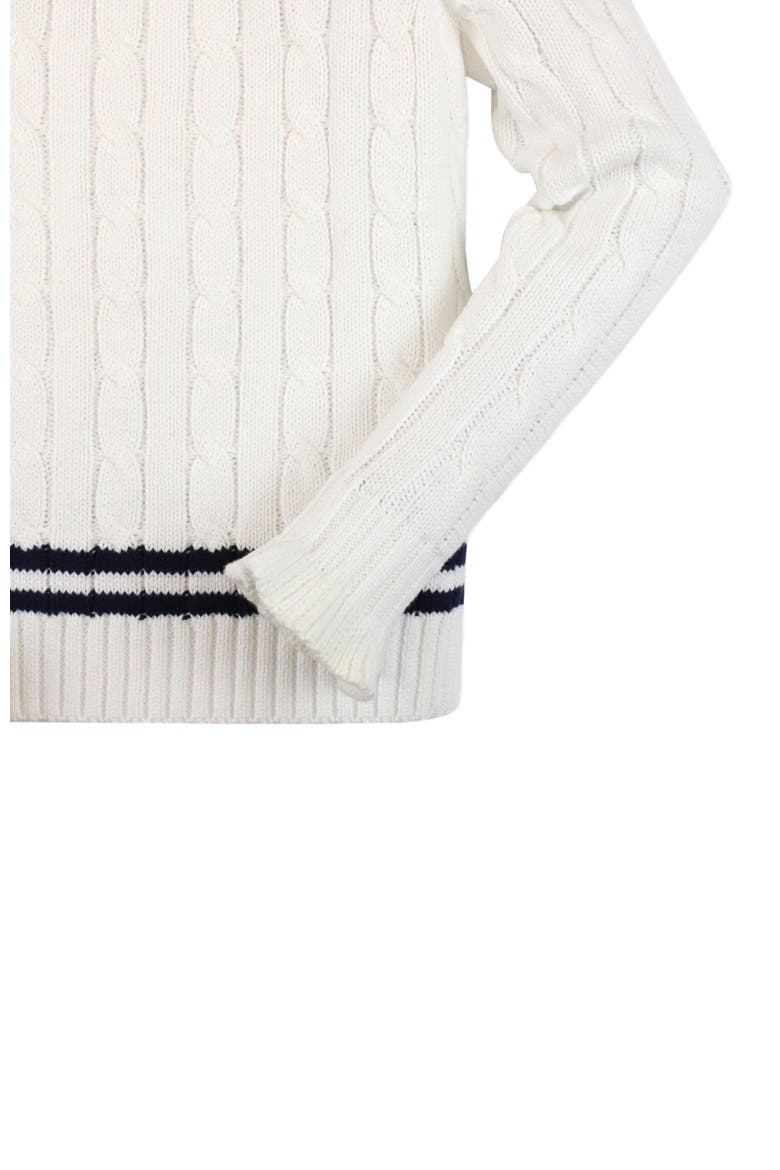 Girls' Ruffle Cuff Cricket Sweater, Kids, Alternate, color, Soft White Cable with Navy