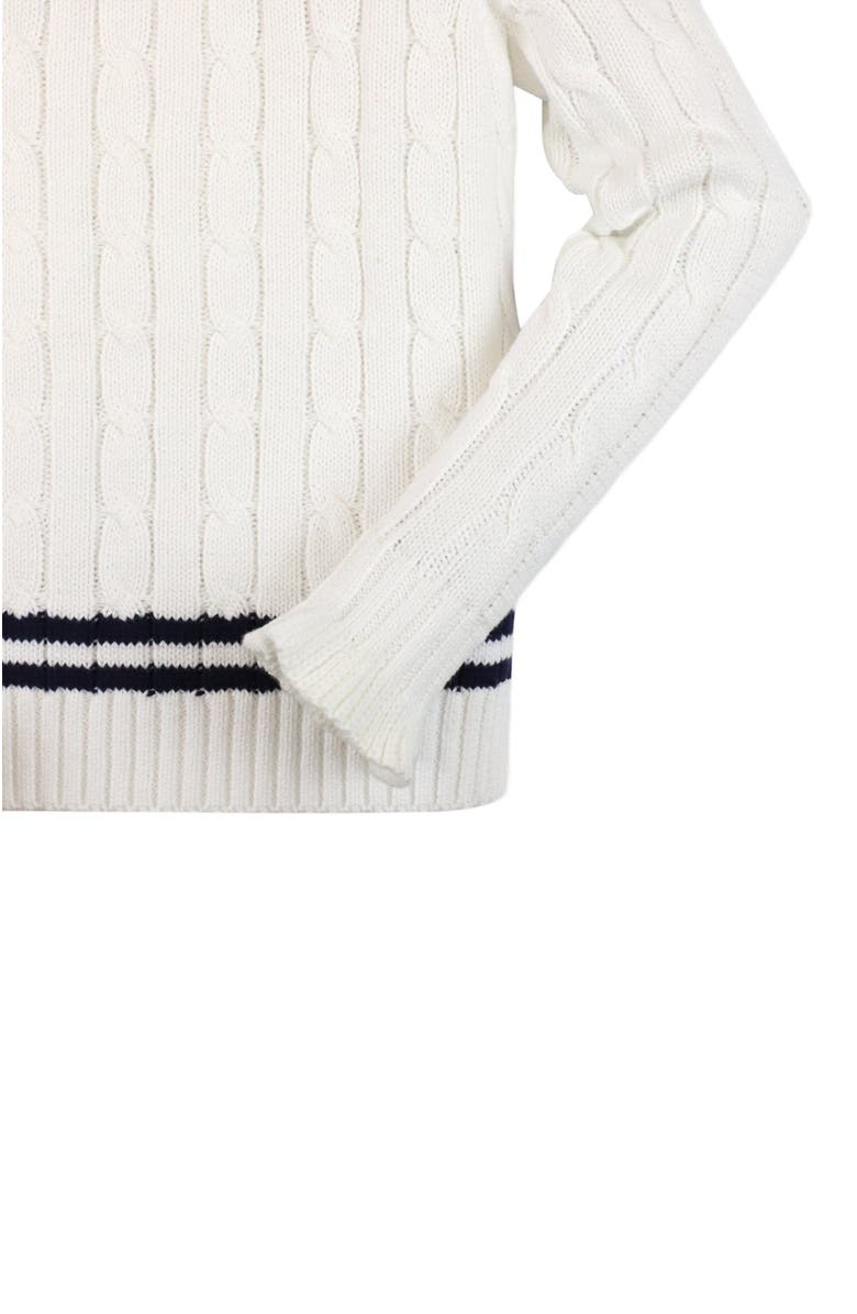 Hope & Henry Girls' Ruffle Cuff Cricket Sweater, Kids, Alternate, color, Soft White Cable With Navy