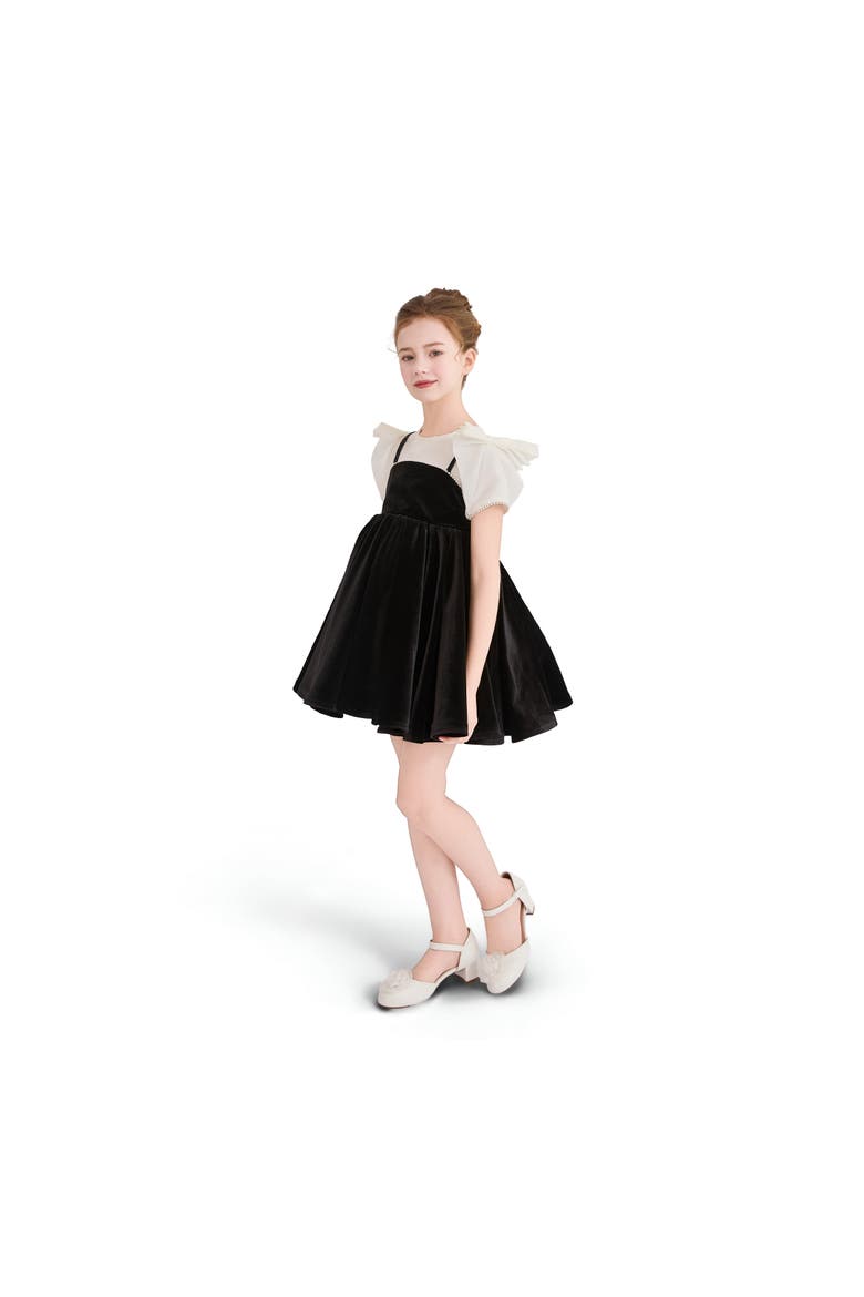 Onyx Velvet Bow Dress, Alternate, color, Black
