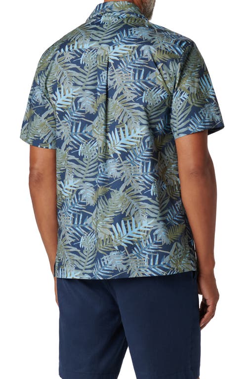 Bugatchi Orson Frond Print Shaped Fit Camp Shirt In Navy