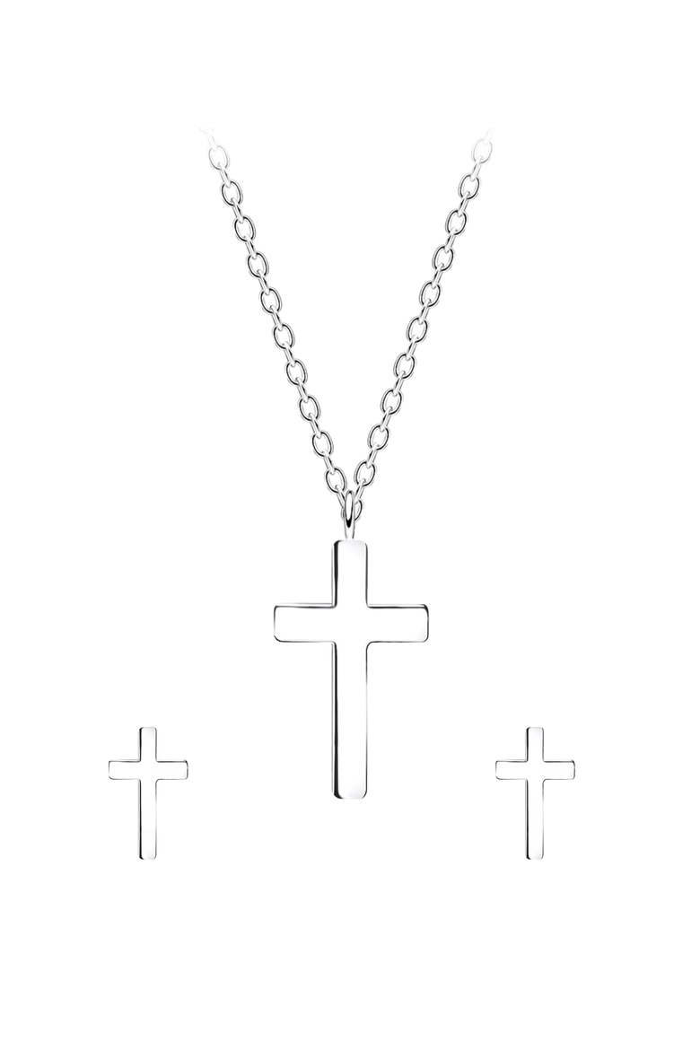 Sterling Silver Cross Jewelry Set in Signature Gift Box, Alternate, color, Silver