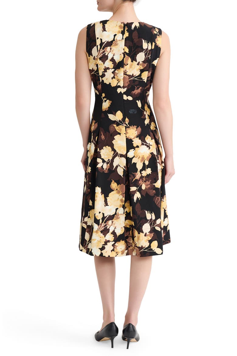 Princess Seam Box Pleat Midi Dress, Alternate, color, BLACK MULTI