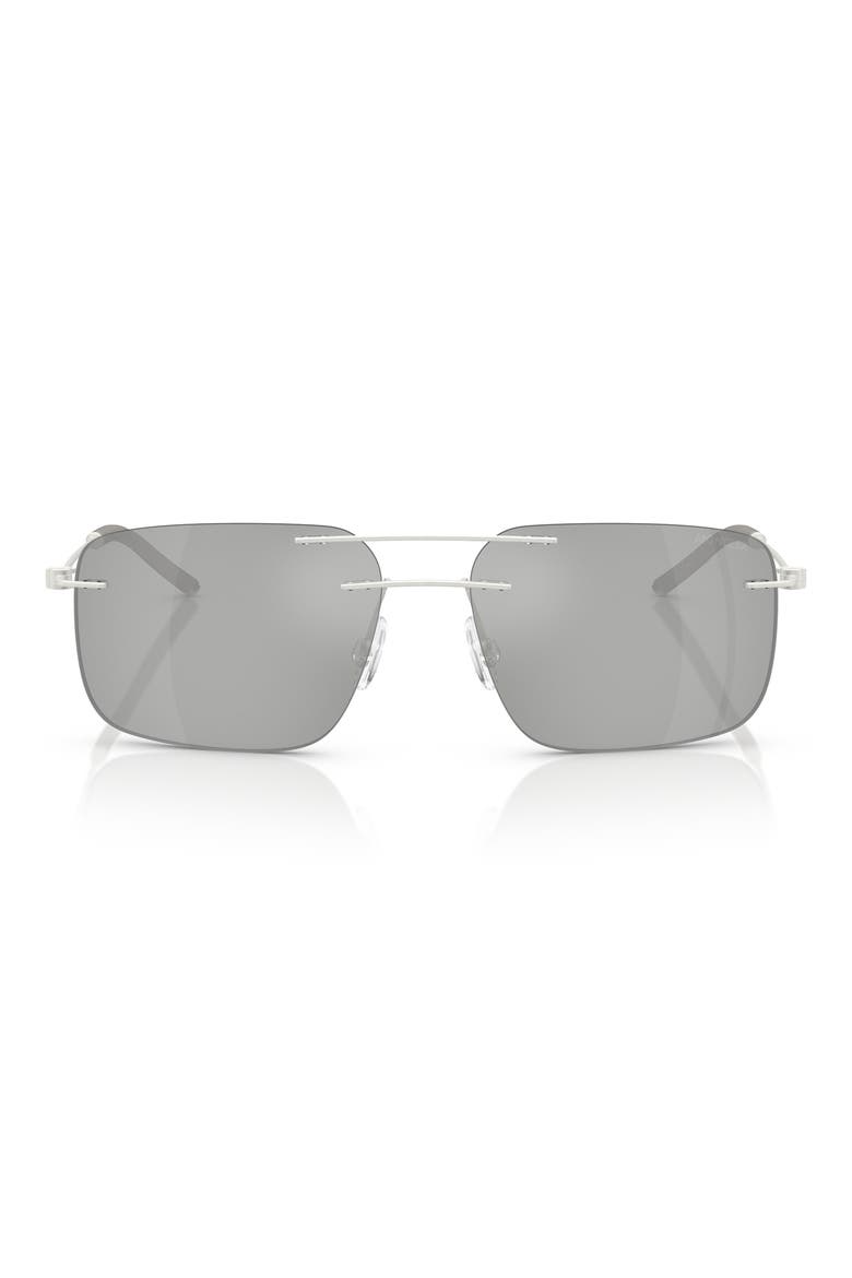 56mm Rimless Rectangular Sunglasses, Main, color, MATTE SILVER