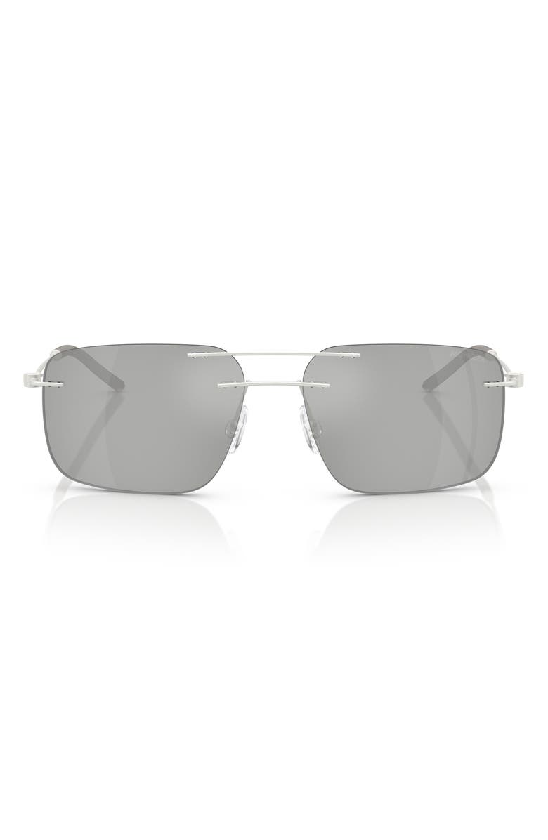 Moncler 56mm Rimless Rectangular Sunglasses, Main, color, Matte Silver