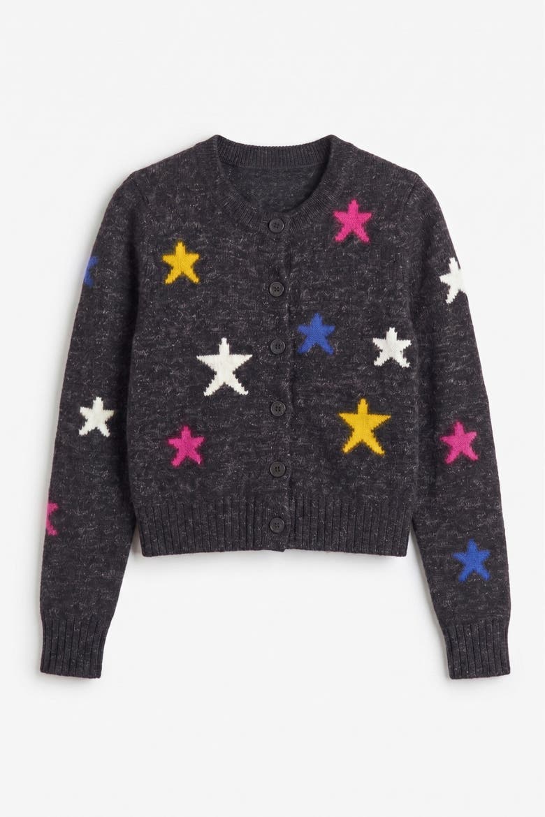 Wool-Cashmere Star Round-neck Sweater, Alternate, color, Black