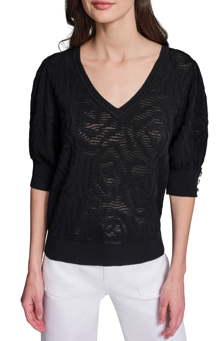 KARL LAGERFELD PARIS Floral Puff Sleeve Sweater, Main, color, 