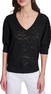 KARL LAGERFELD PARIS Floral Puff Sleeve Sweater