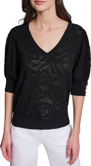 KARL LAGERFELD PARIS Floral Puff Sleeve Sweater