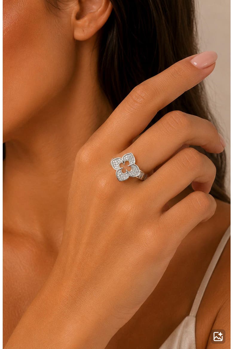 Cubic Zirconia Quatrefoil Ring, Alternate, color, SILVER