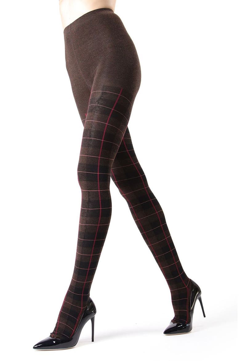 Glasgow Plaid Sweater Tights, Alternate, color, BROWN HEATHER
