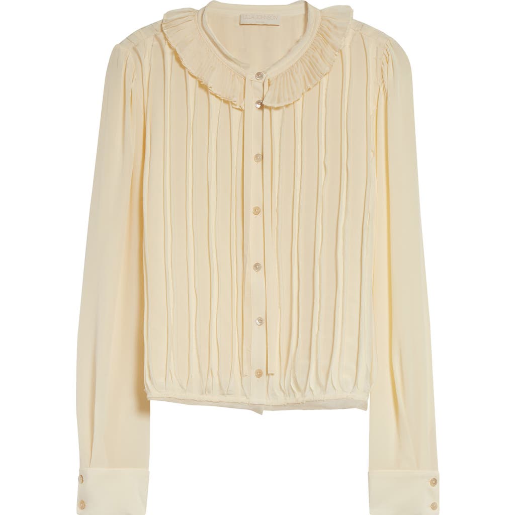 Ulla Johnson Karla Pintuck Pleated Silk Top In Cowrie