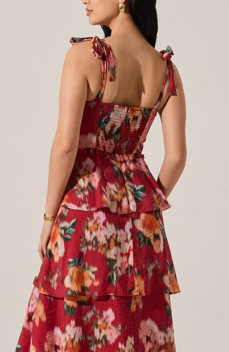 ASTR the Label Mellorie Abstract Floral Tiered Maxi Dress, Alternate, color, Red Multi Floral
