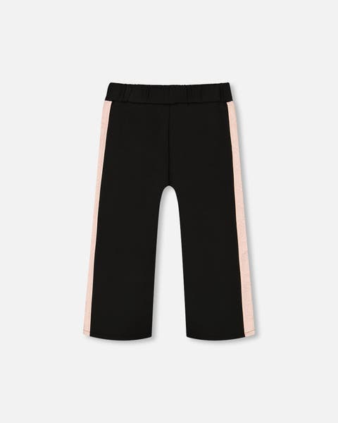 Girl's Cropped Wide Leg Pant With Contrast Band Black