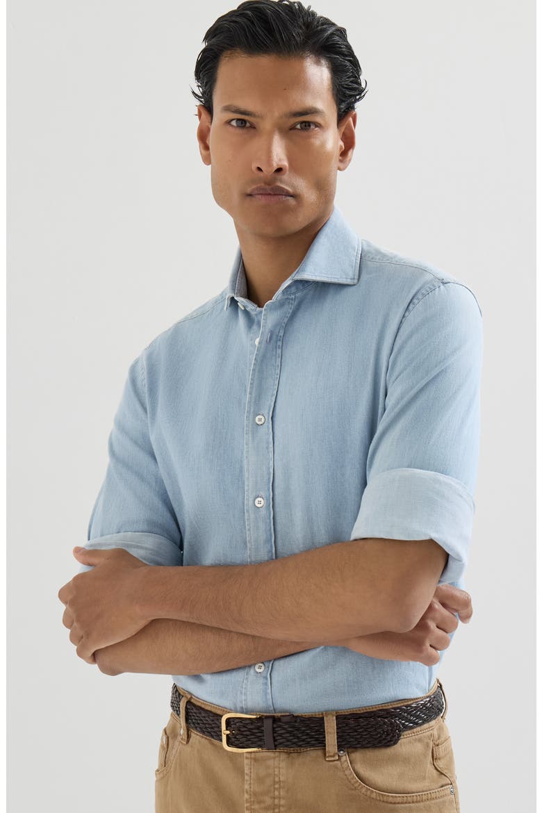 Lightweight denim shirt with spread collar, Alternate, color, Light Blue Denim