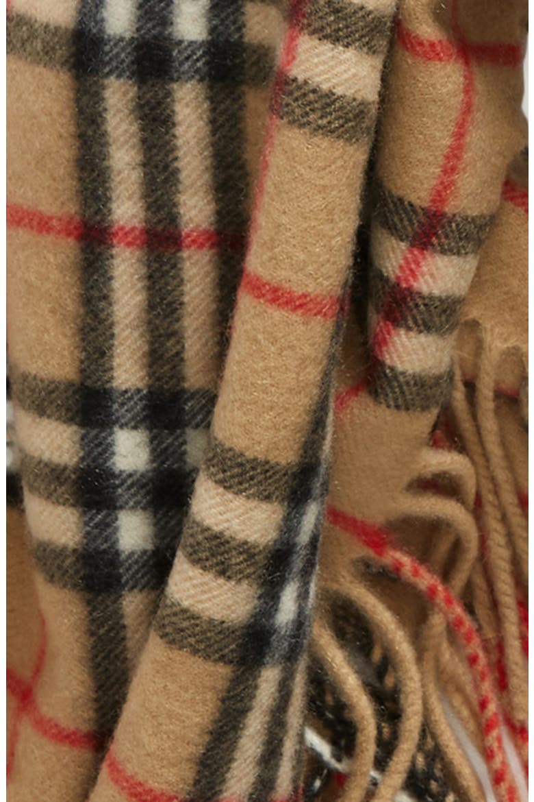 Check Fringed Cashmere Scarf, Alternate, color, ARCHIVE BEIGE