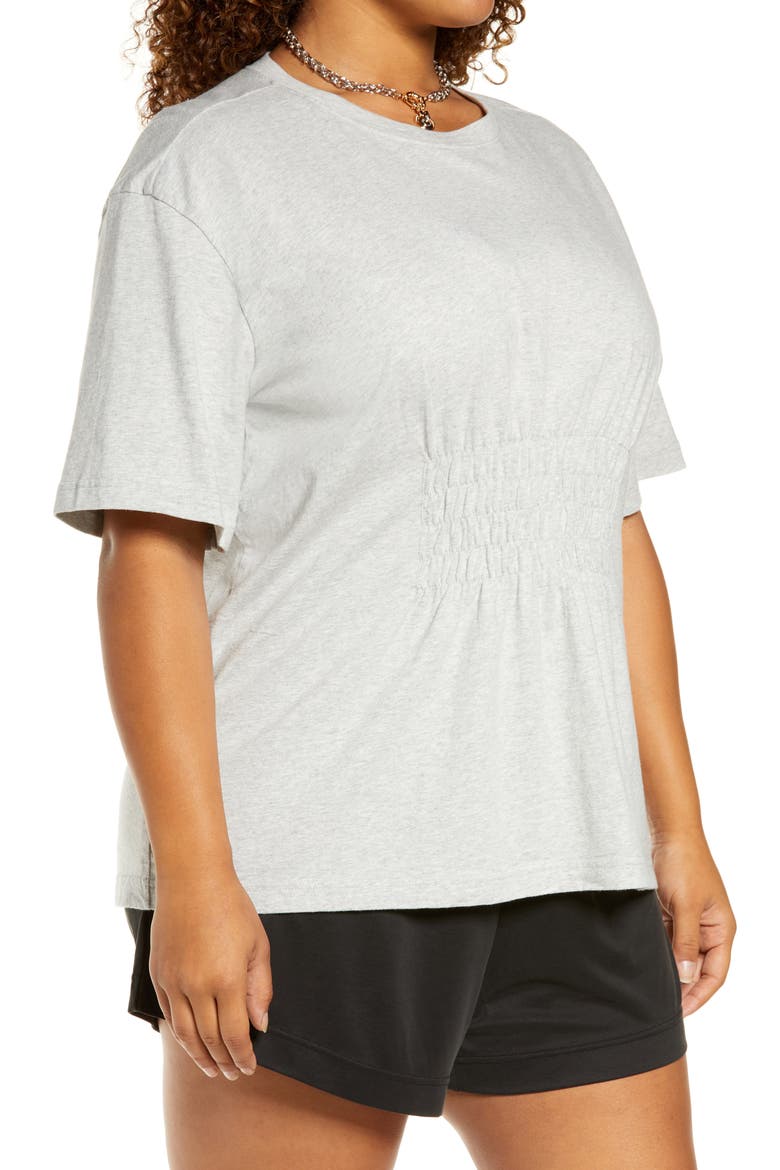 Smocked Waist Organic Cotton T-Shirt, Alternate, color, GREY LIGHT HEATHER