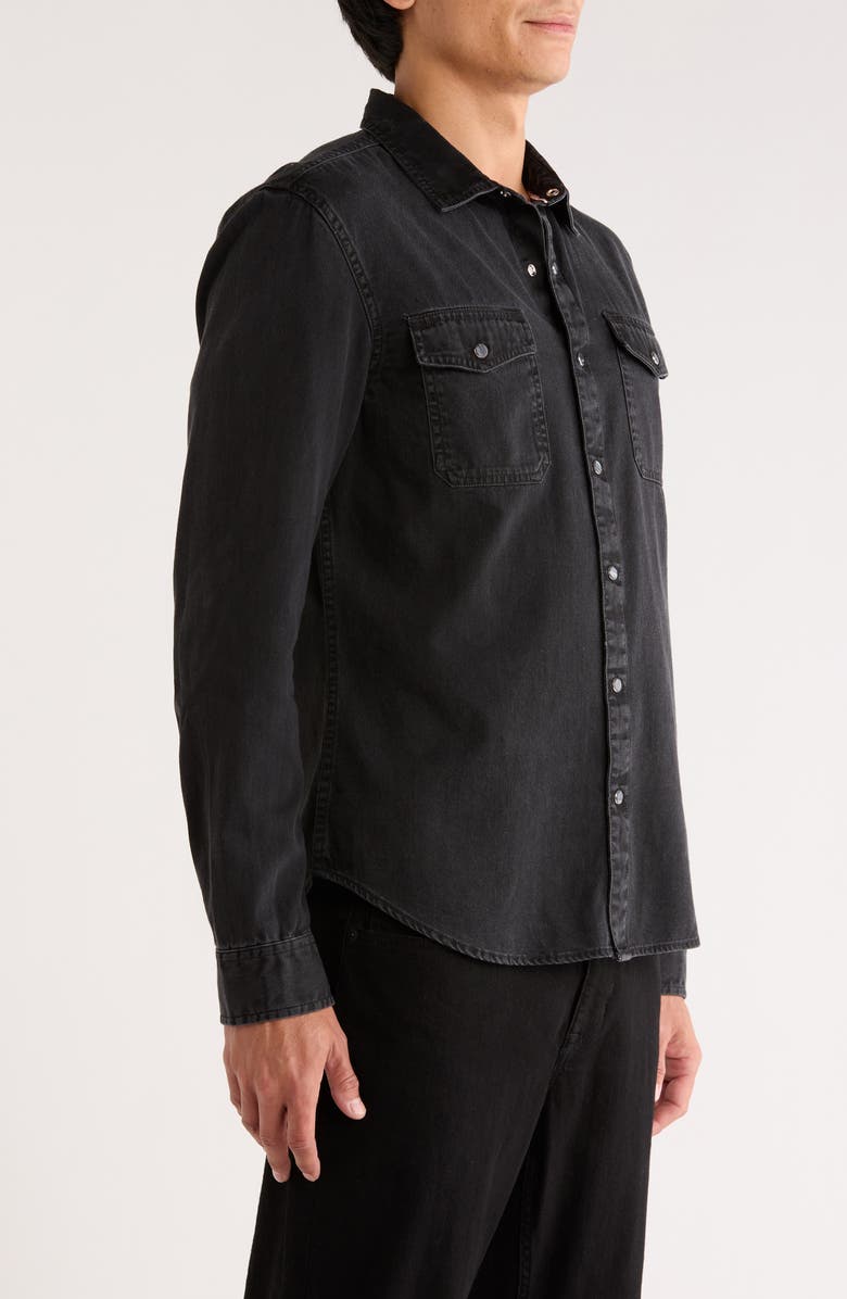 John Varvatos Marshall Coated Western Snap-Up Shirt, Alternate, color, Black