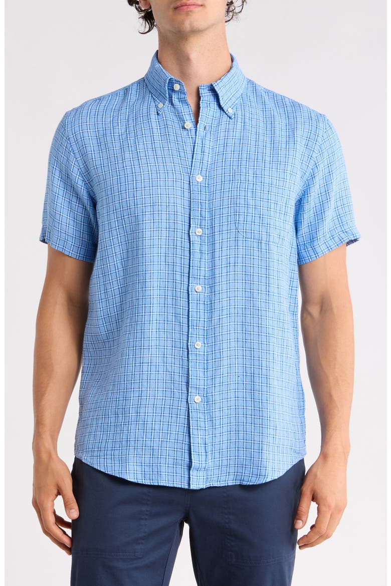 Check Short Sleeve Linen Shirt, Main, color, VISTACHK