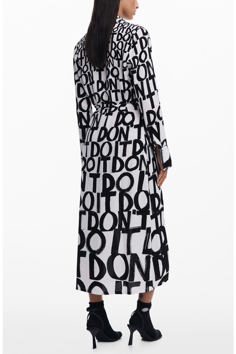 Print Tie Waist Maxi Shirtdress, Alternate, color, WHITE/BLACK
