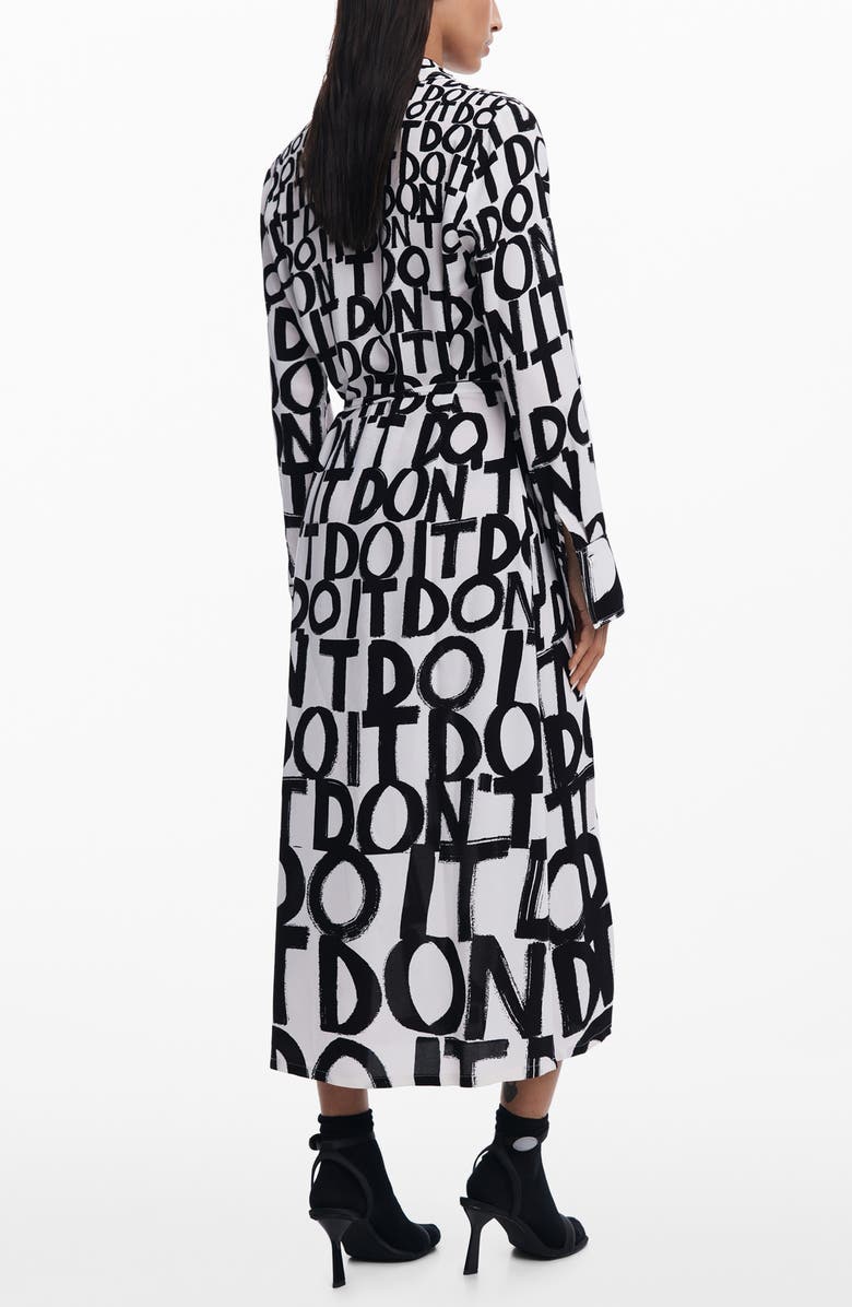 Desigual Print Tie Waist Maxi Shirtdress, Alternate, color, White/Black