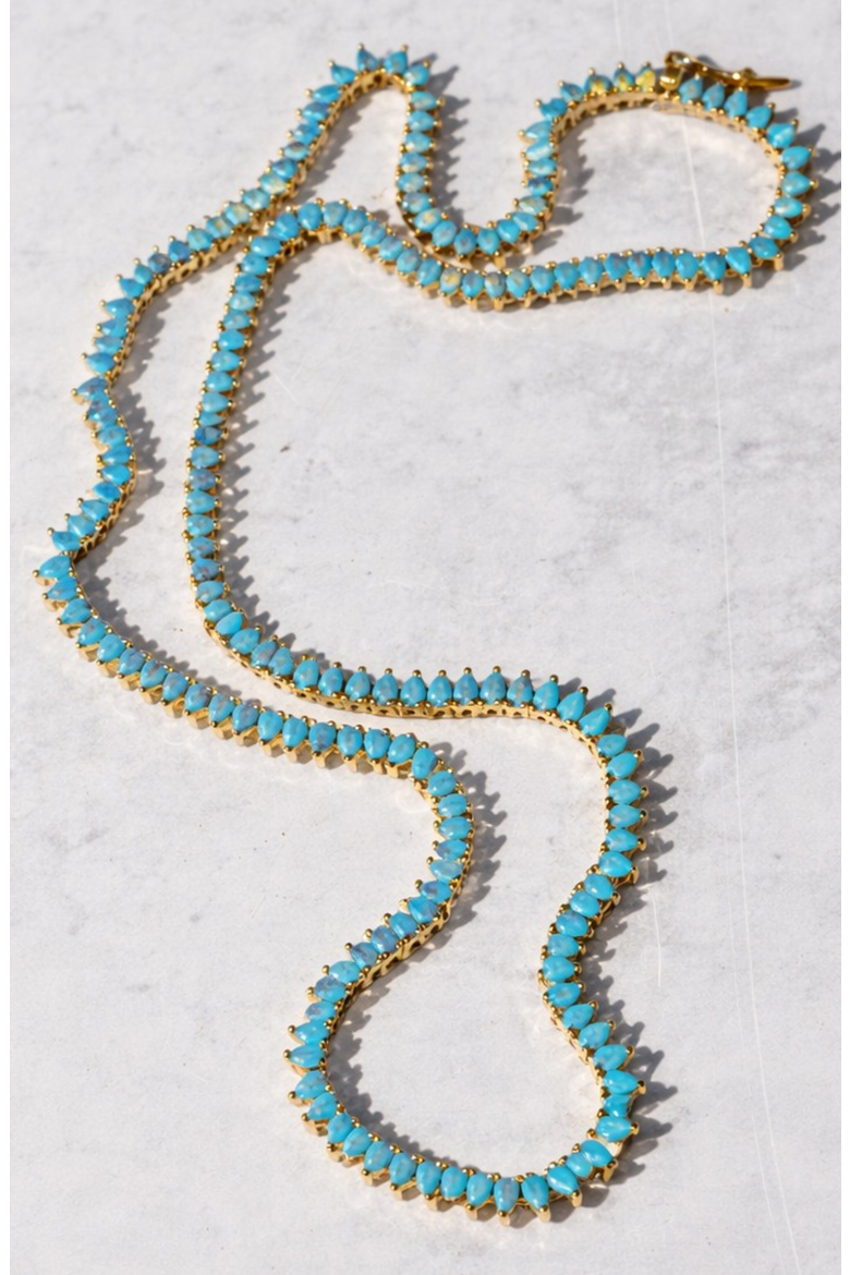 Symphony Turquoise Teardrop Tennis Necklace, Alternate, color, Turquoise/Gold