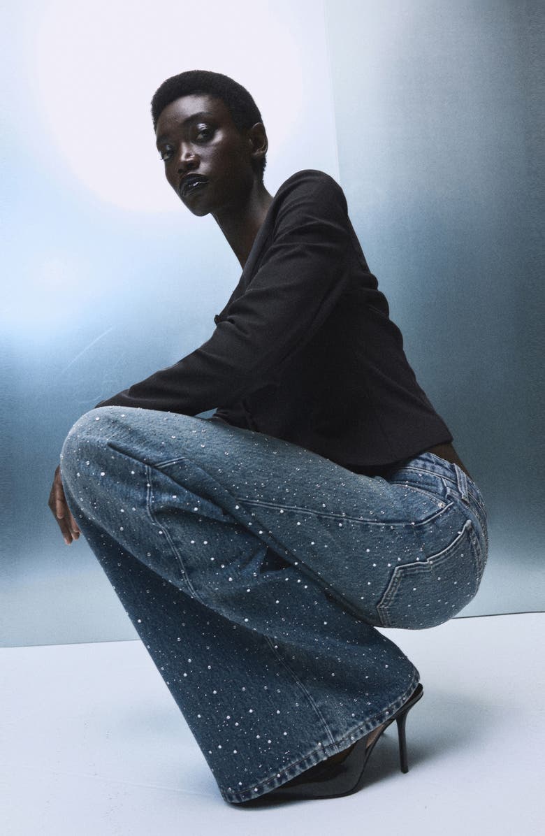 MANGO Rhinestone Wide Leg Jeans, Alternate, color,