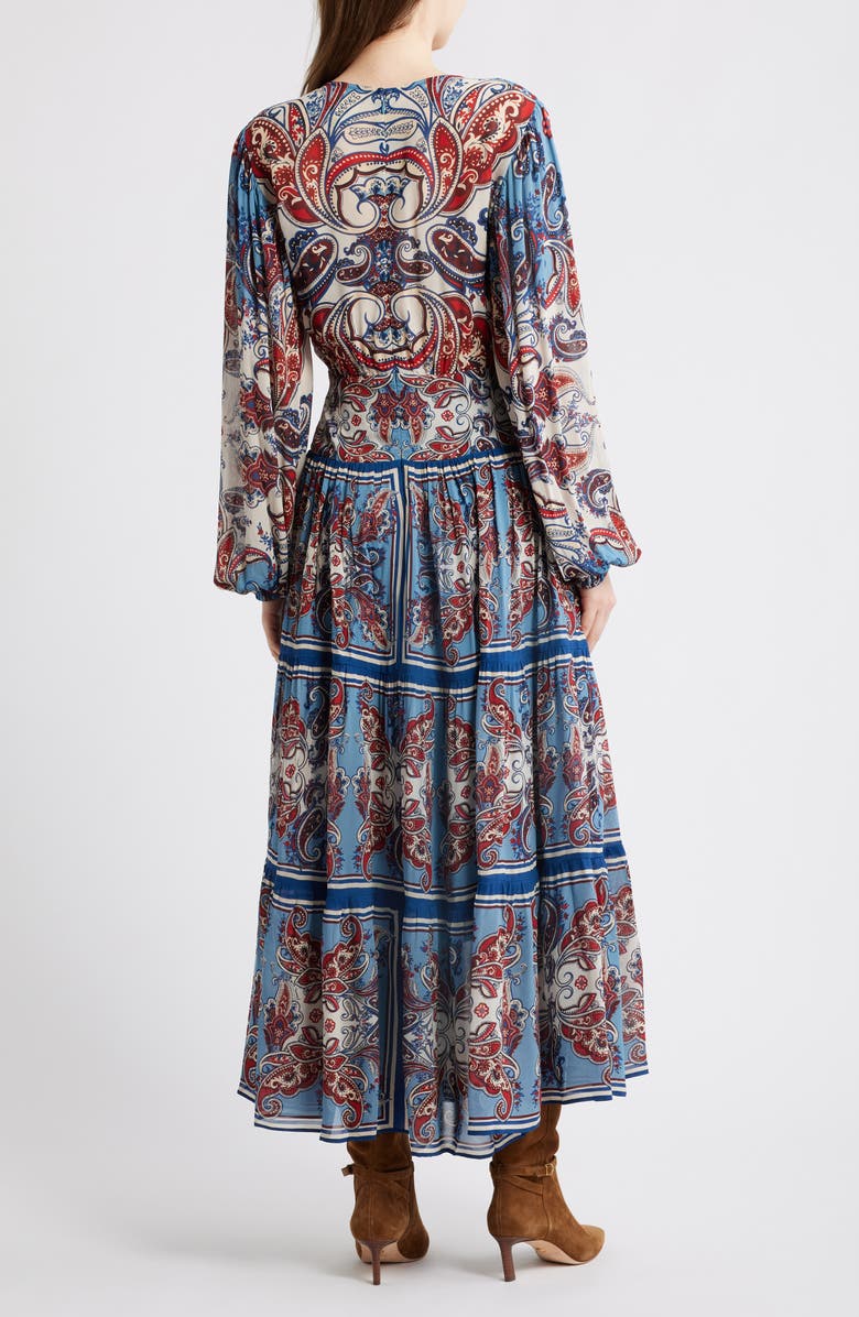 FARM Rio Paisley Scarf Print Long Sleeve Tiered Dress, Alternate, color, Paisley Scarf Cream