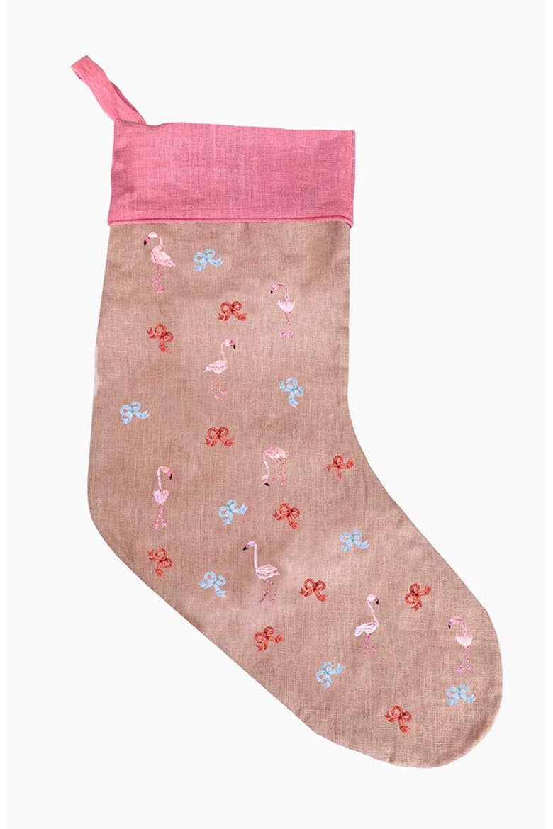 Bowing Flamingos Holiday Stocking, Main, color, Pink