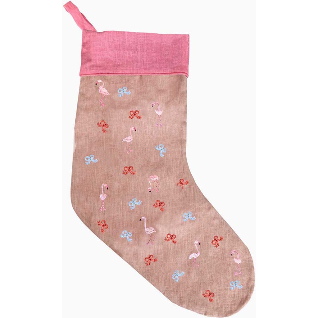 Bond & Grace Kids' Bowing Flamingos Holiday Stocking In Pink