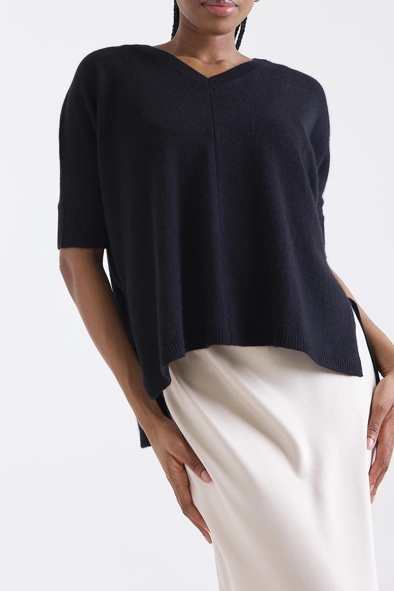 Venetia Vee V-Neck 100% Cashmere Sweater, Alternate, color, BLACK