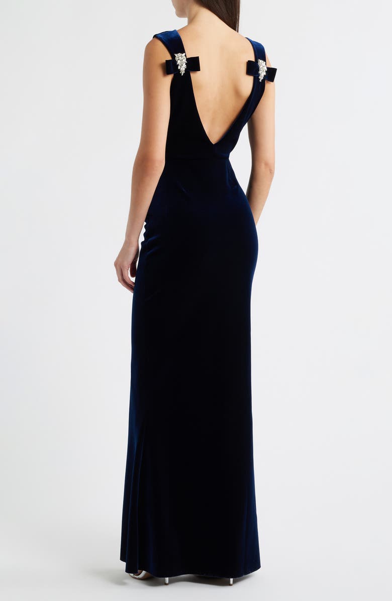 Chiara Boni La Petite Robe Nima Embellished Velvet Gown, Alternate, color, Blu Notte