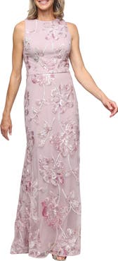 Alex Evenings Sequin Embroidered Mesh Column Gown