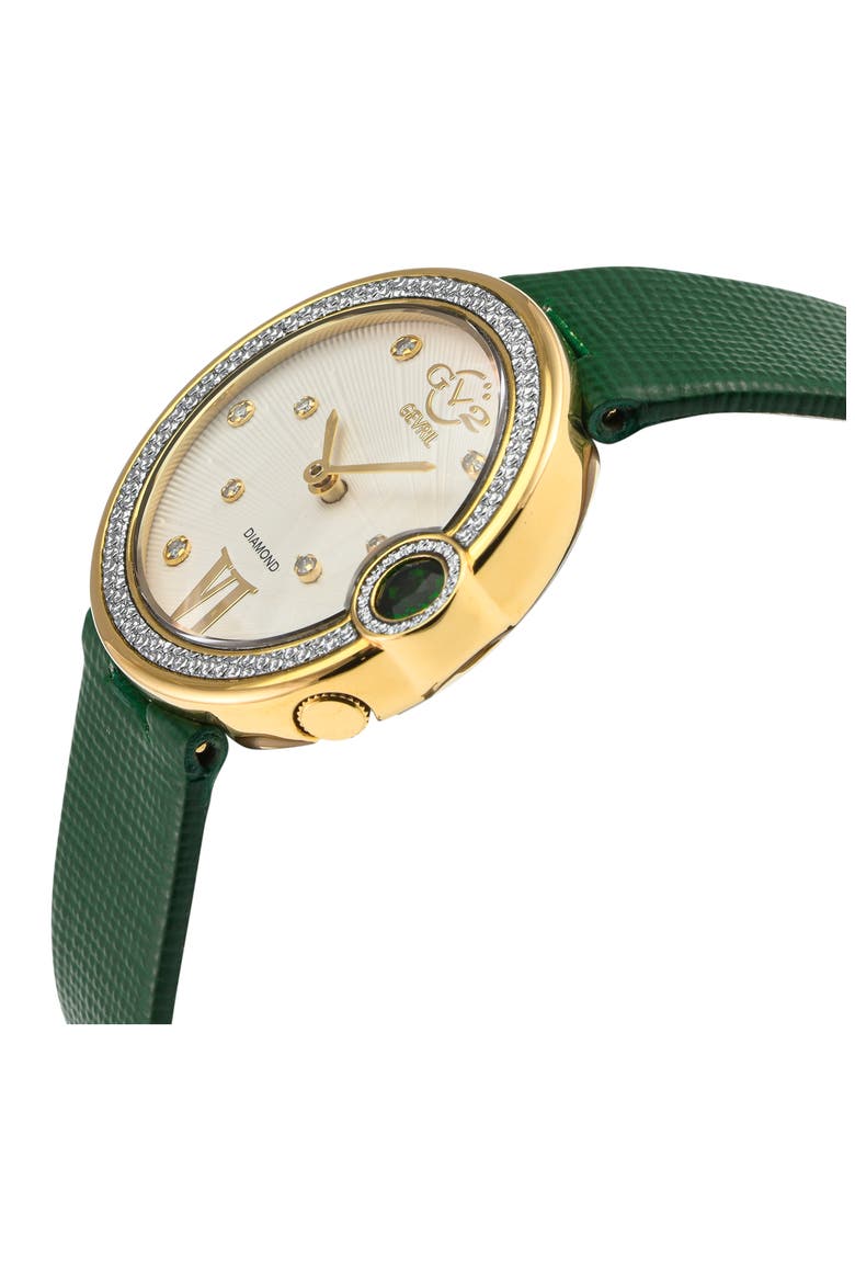 Perugia Diamond Leather Strap Watch, 33mm - 0.10 ctw, Alternate, color, GREEN