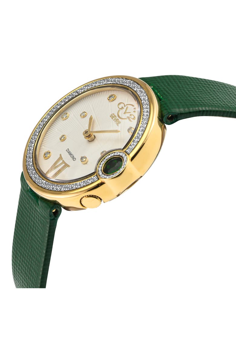 GV2 Perugia Diamond Leather Strap Watch, 33mm - 0.10 ctw, Alternate, color, Green