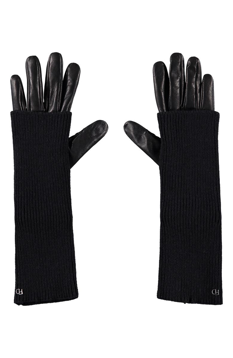 Favorite Daughter Knit Arm Warmer & Leather Gloves Set, Main, color, Black