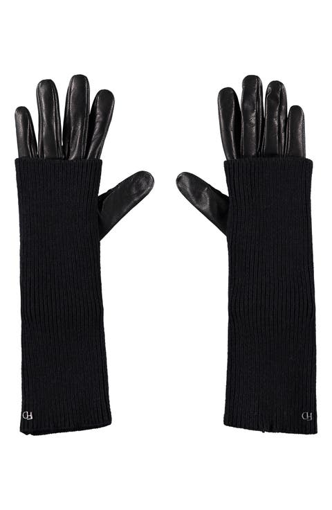 Knit Arm Warmer & Leather Gloves Set