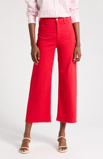 Pistola Penny Crop High Rise Wide Leg Jean In Ruby Wash In Red