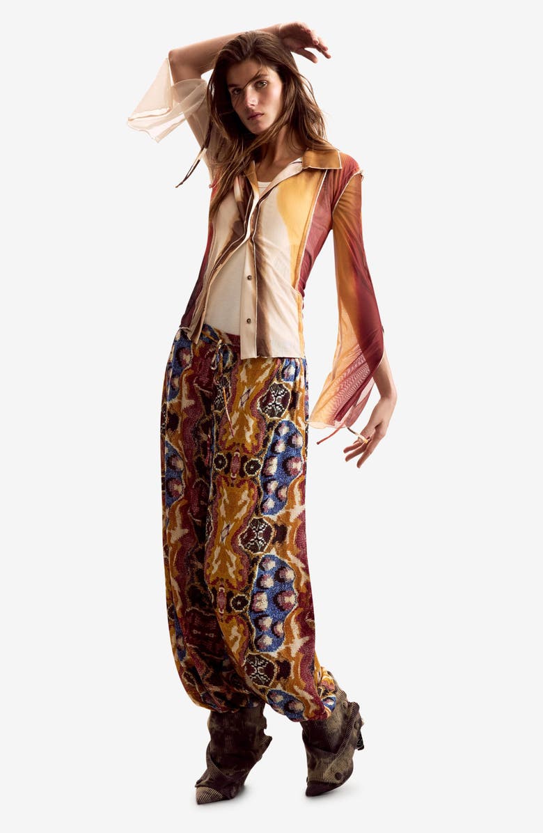 Desigual Stripe Mesh Button-Up Shirt, Alternate, color, Off White