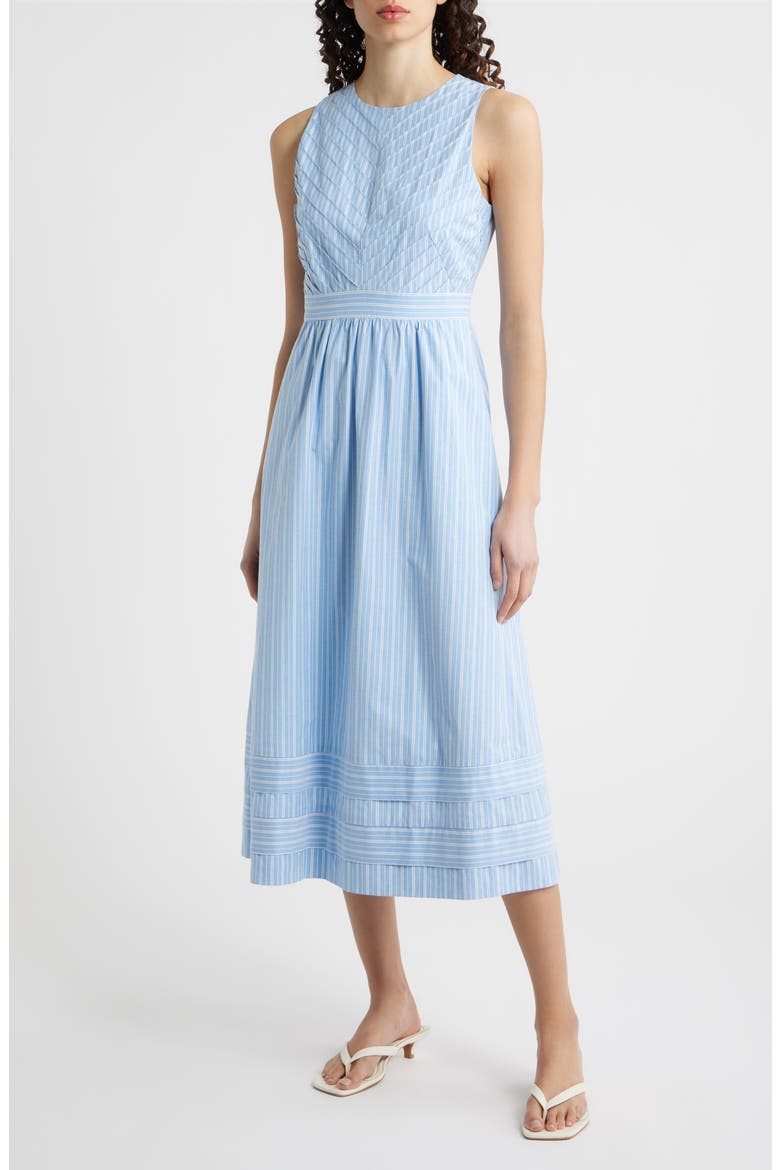 Stripe Sleeveless Cotton Blend Midi Dress, Main, color, BLUE WHITE