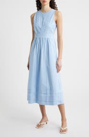 Eliza J Stripe Sleeveless Cotton Blend Midi Dress