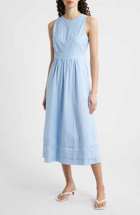 Stripe Sleeveless Cotton Blend Midi Dress