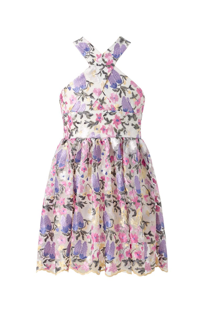 Marlo Kids Mariah Embroidered Halter Neck Dress, Main, color, Floral
