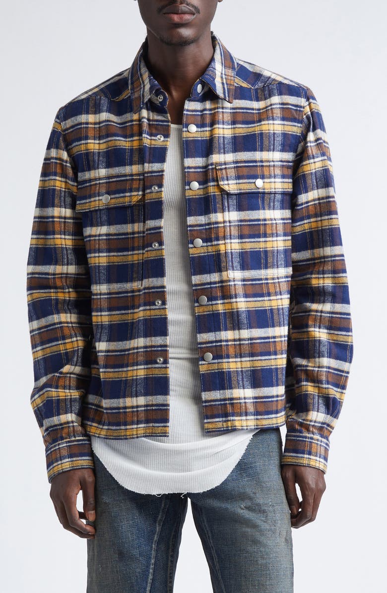 Rick Owens DRKSHDW Plaid Crop Overshirt, Main, color, Gasoline Plaid